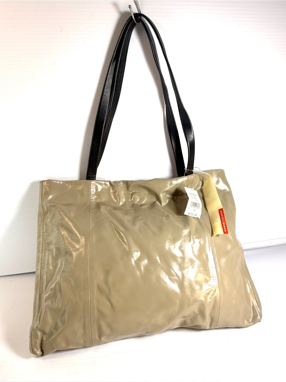 Francesco Biasia Beige Leather Tote with Black Straps